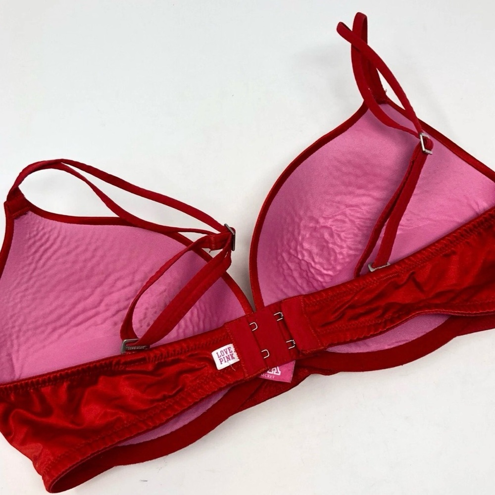 VS Victoria’s Secret size 34D Love Pink Padded Plunge Bra Red - Picture 5 of 5